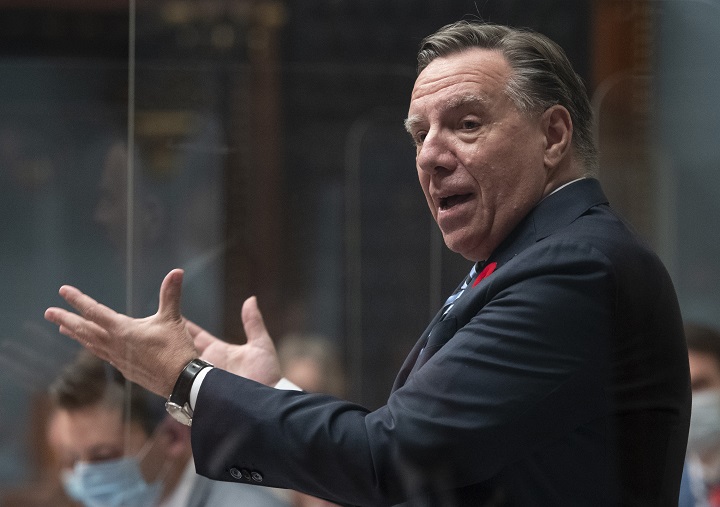 Quebec Premier François Legault responds to the Opposition on labour, during question period Tuesday, November 9, 2021 at the legislature in Quebec City. 