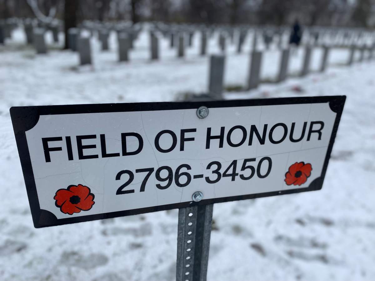 A sign at Brookside Cemetery proclaiming the Field of Honour.