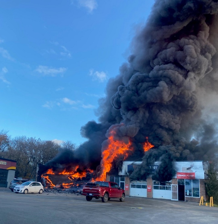 A photo of the fire near Yonge Street and Simcoe County Road 93 in Midland.