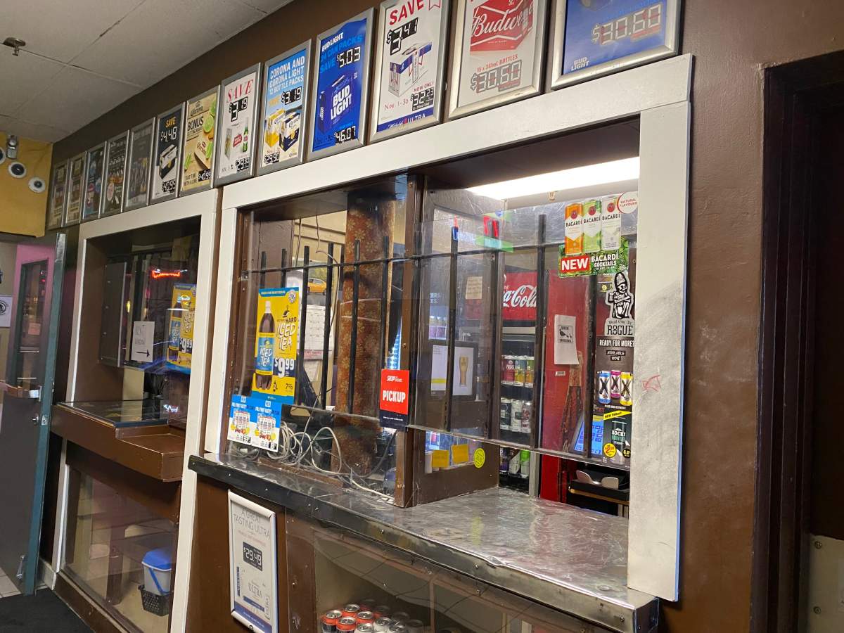 The plexiglass barrier separating customers from employees at the Northern Hotel. Manager Keith Horn says the suspect reached underneath it early Wednesday morning, stabbing one of his employees.