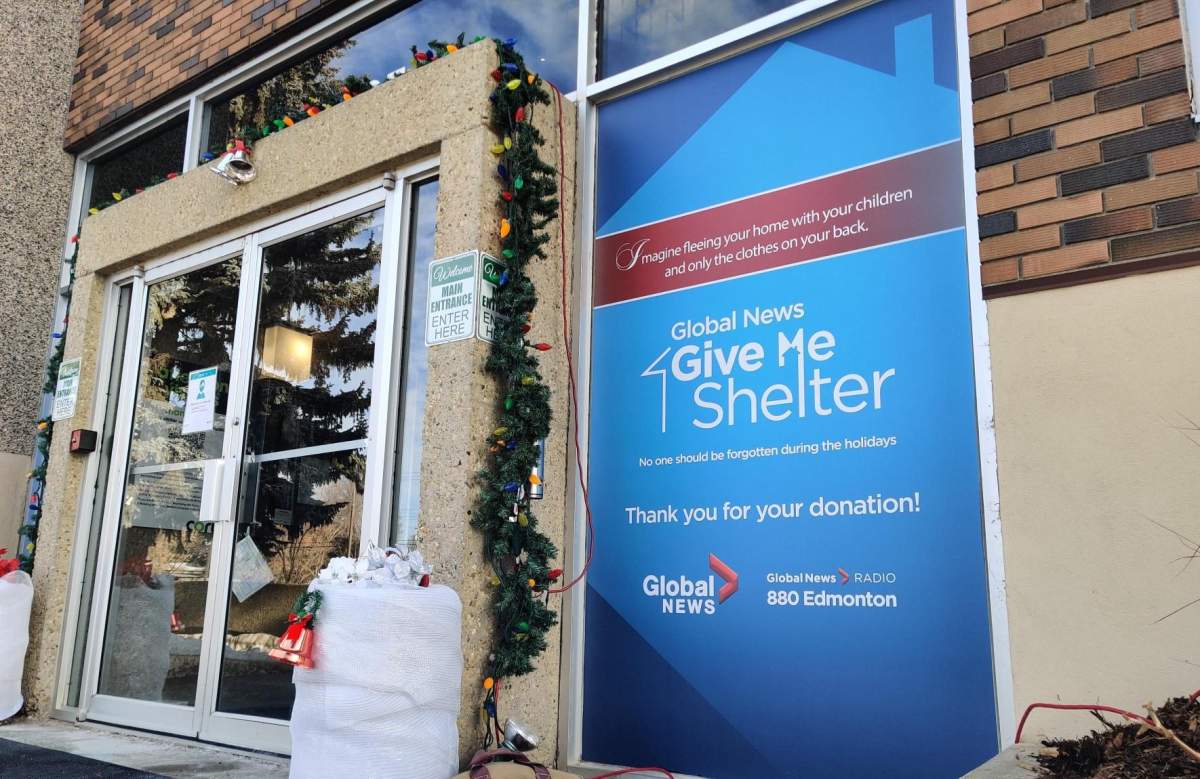 Give Me Shelter donation drive set up at Global Edmonton on Tuesday, Nov. 30, 2021.