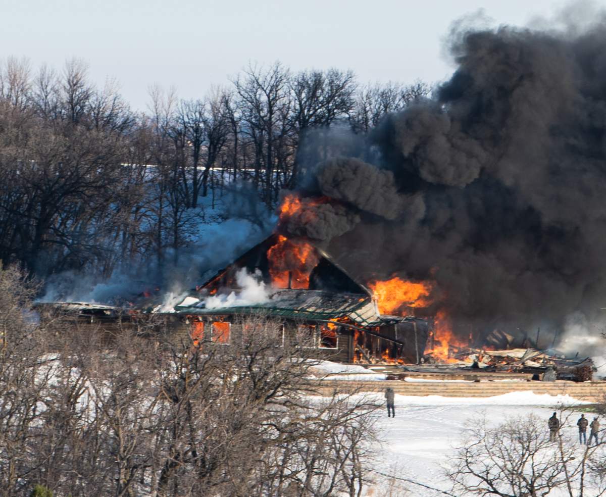 The Minnewasta Golf Course club house in Morden is considered a total loss after a fire tore through the building Saturday. A nearby pro shop also received some minor damage.