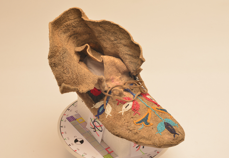 This moccasin, from a pair with rawhide soles, came from the Piikani First Nation in southern Alberta and is in the Museum of Archeology and Anthropology at the University of Cambridge.