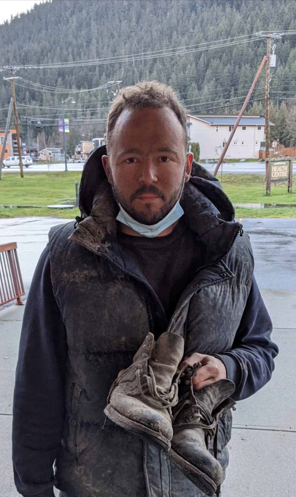 Noah Morse outside Pemberton Health Centre, where he was checked out after being rescued from the Nov. 15 landslide on Highway 99.