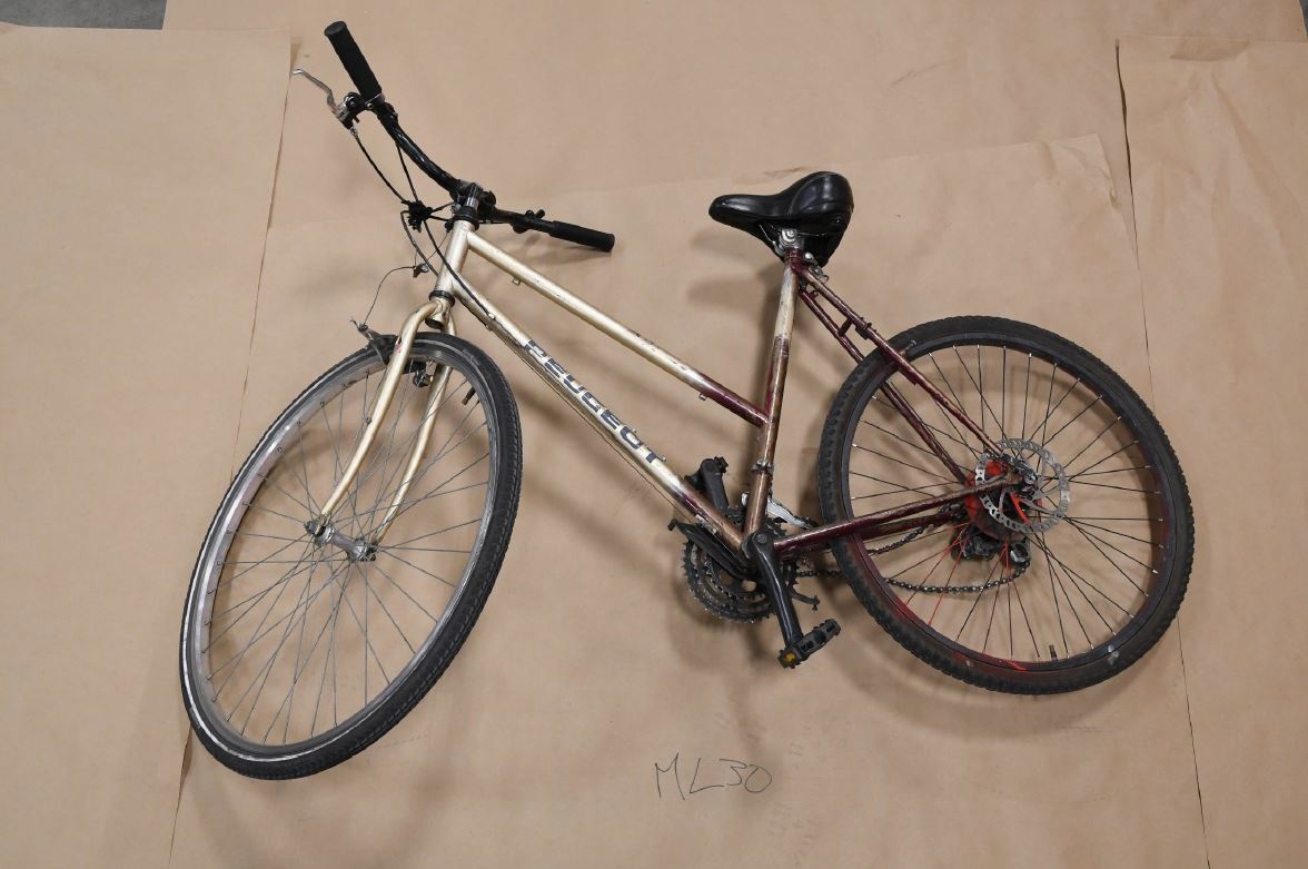 A Peugeot bicycle recovered from the scene where Xavier Chartier was killed in south Edmonton’s Ritchie neighbourhood on June 2, 2021.