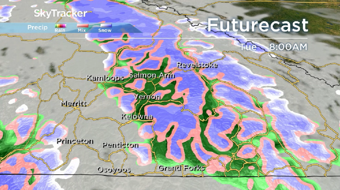 The chance of showers arrives in the Okanagan to start the final day of November on Tuesday.