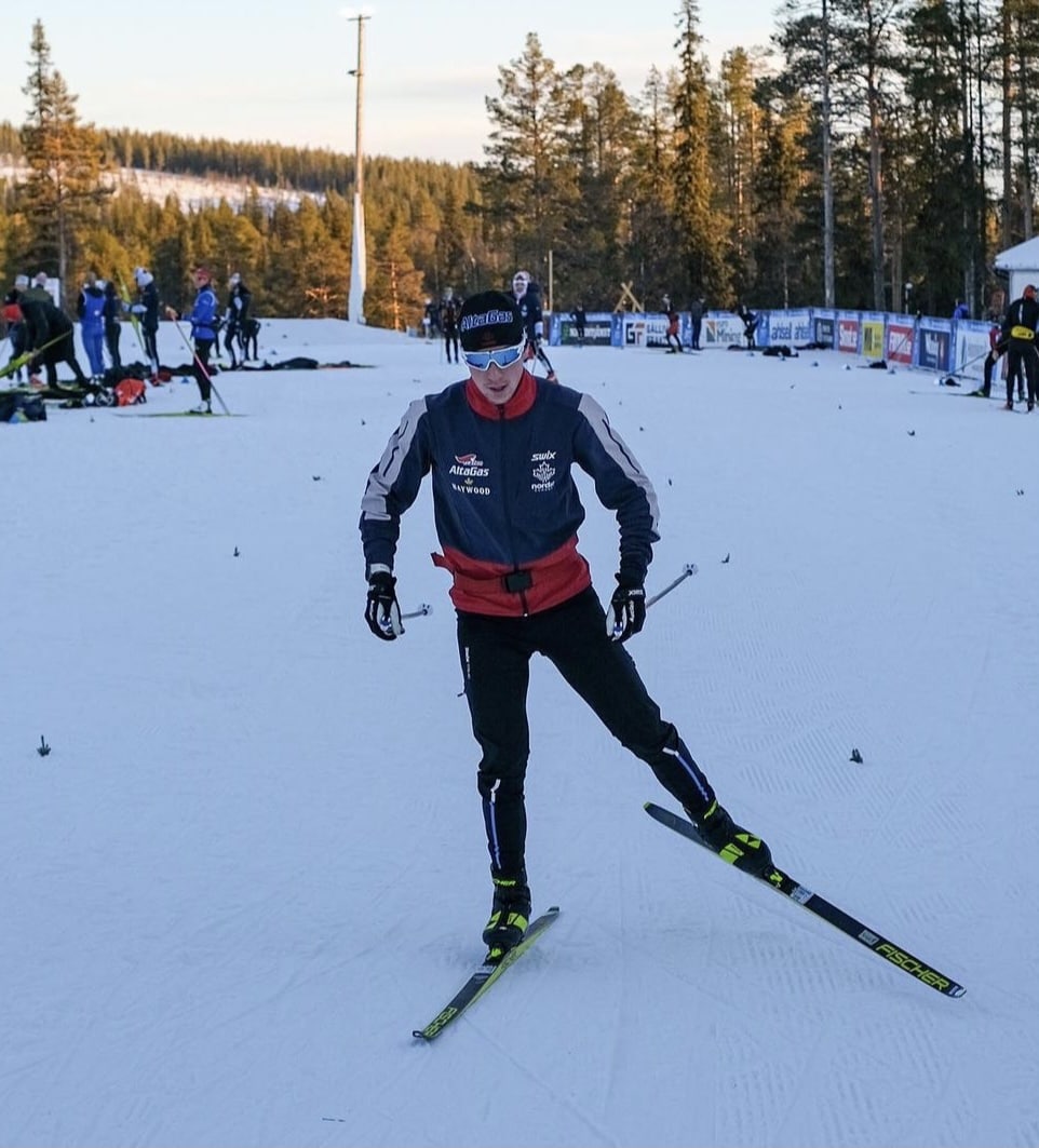 Xavier McKeever cruises to a first place finish in the junior men’s 15-kilometre skate cross-country ski race in Sweden on November 21.