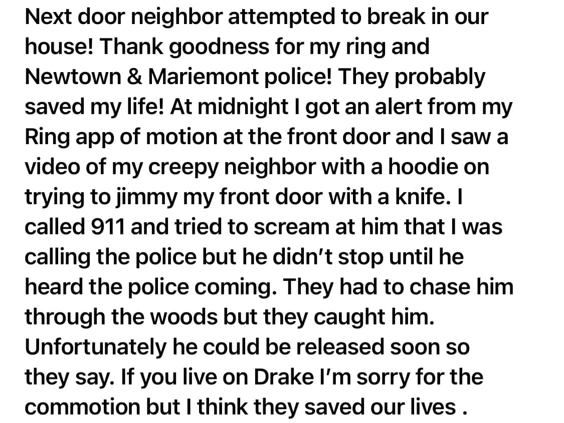 A description of the crime, shared to Facebook.