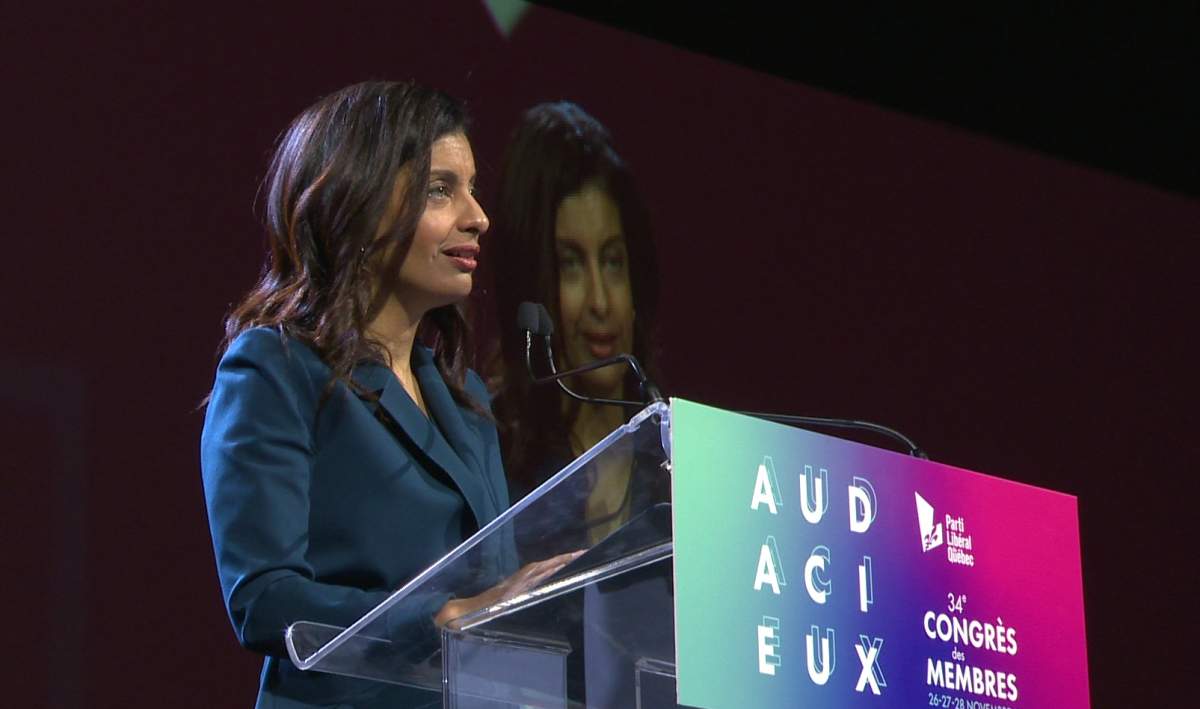 At a policy convention  in Quebec City, leader Dominique Anglade talked about combatting climate change, but the party also recognizes it needs to do more to win back support from Quebec anglophones. Saturday, November 27, 2021.