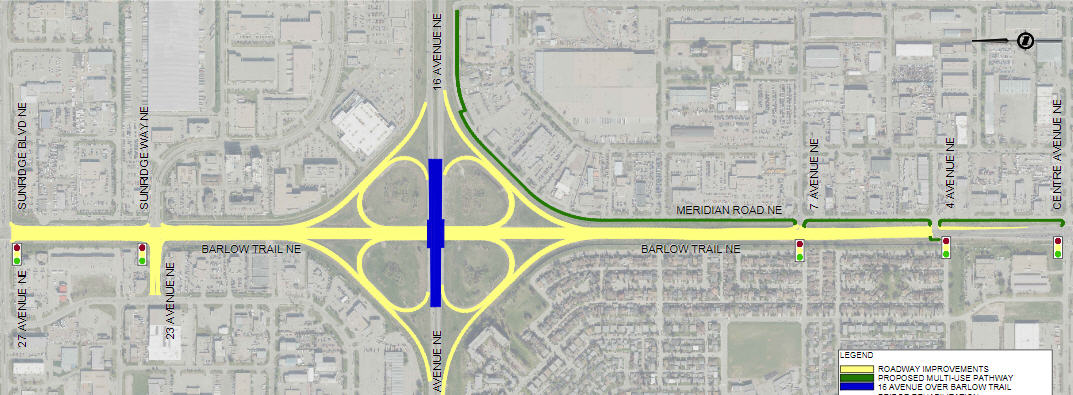 A diagram of improvements to Calgary’s Barlow Trail N.E. and 16 Avenue N.E. bridge.