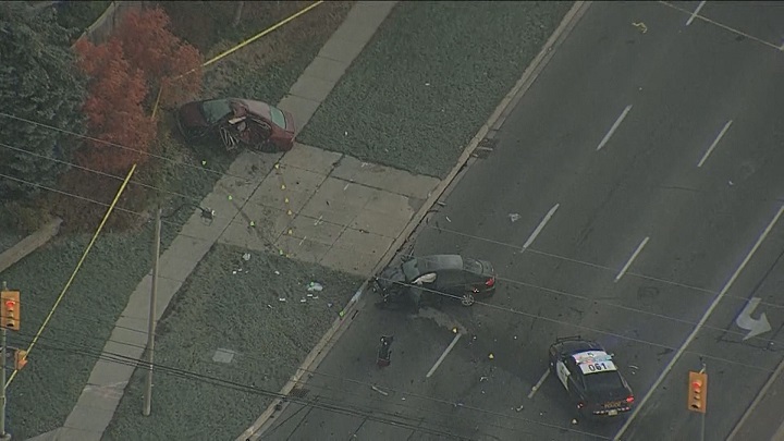 Aerial view of the crash near Dixie Road and Sandalwood Parkway in Brampton.