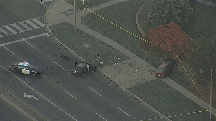 Aerial view of the crash near Dixie Road and Sandalwood Parkway in Brampton.