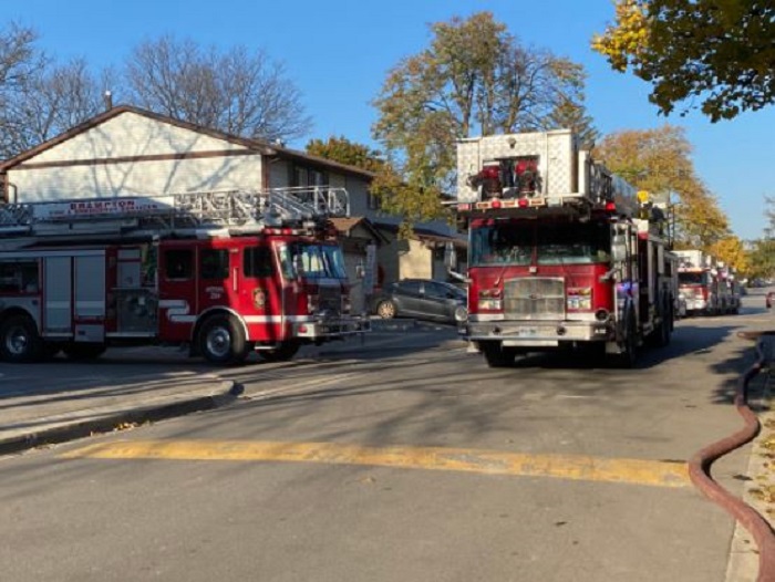 Crews on scene of a house fire in Brampton on Sunday.