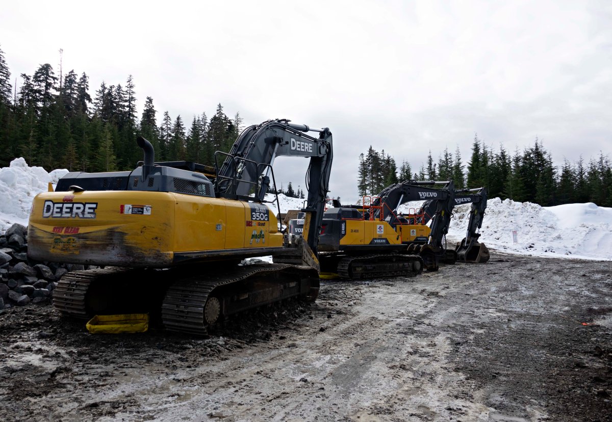 Construction equipment is seen on the route of the Coastal GasLink pipeline at Hirsch Creek, near Kitimat, BC, part of the LNG Canada natural gas project, February 23, 2020. 