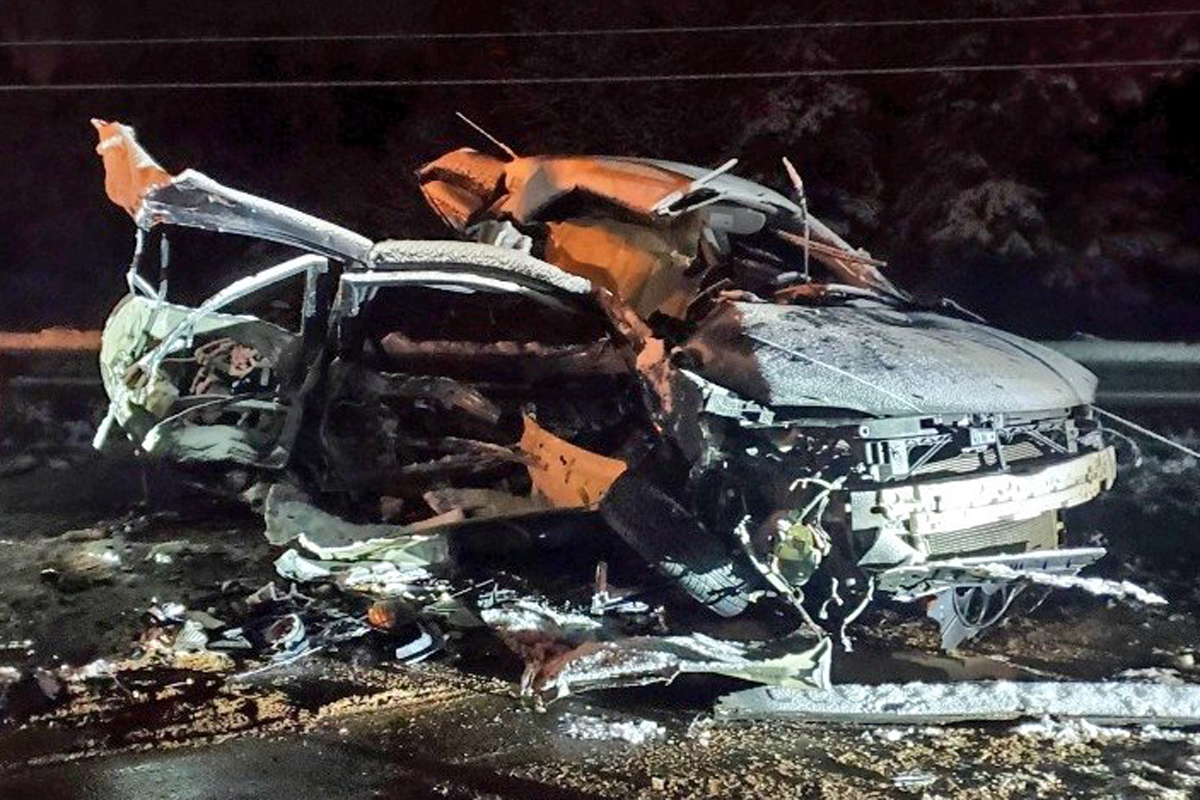 'It was snowing, slushy, wet and slippery at the time of the crash, and investigators are still trying to piece together exactly what took place,' OPP Sgt. Kerry Schmidt said.