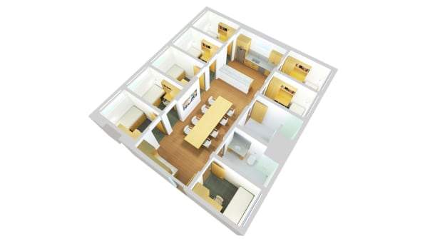 A view of one of the dorms living pods.