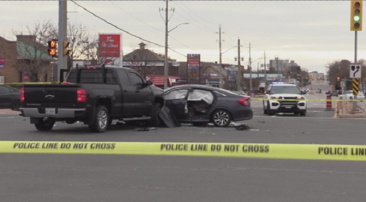 The scene of a fatal hit-and-run near the intersection of Harewood Avenue and Kingston Road in Ajax. 
