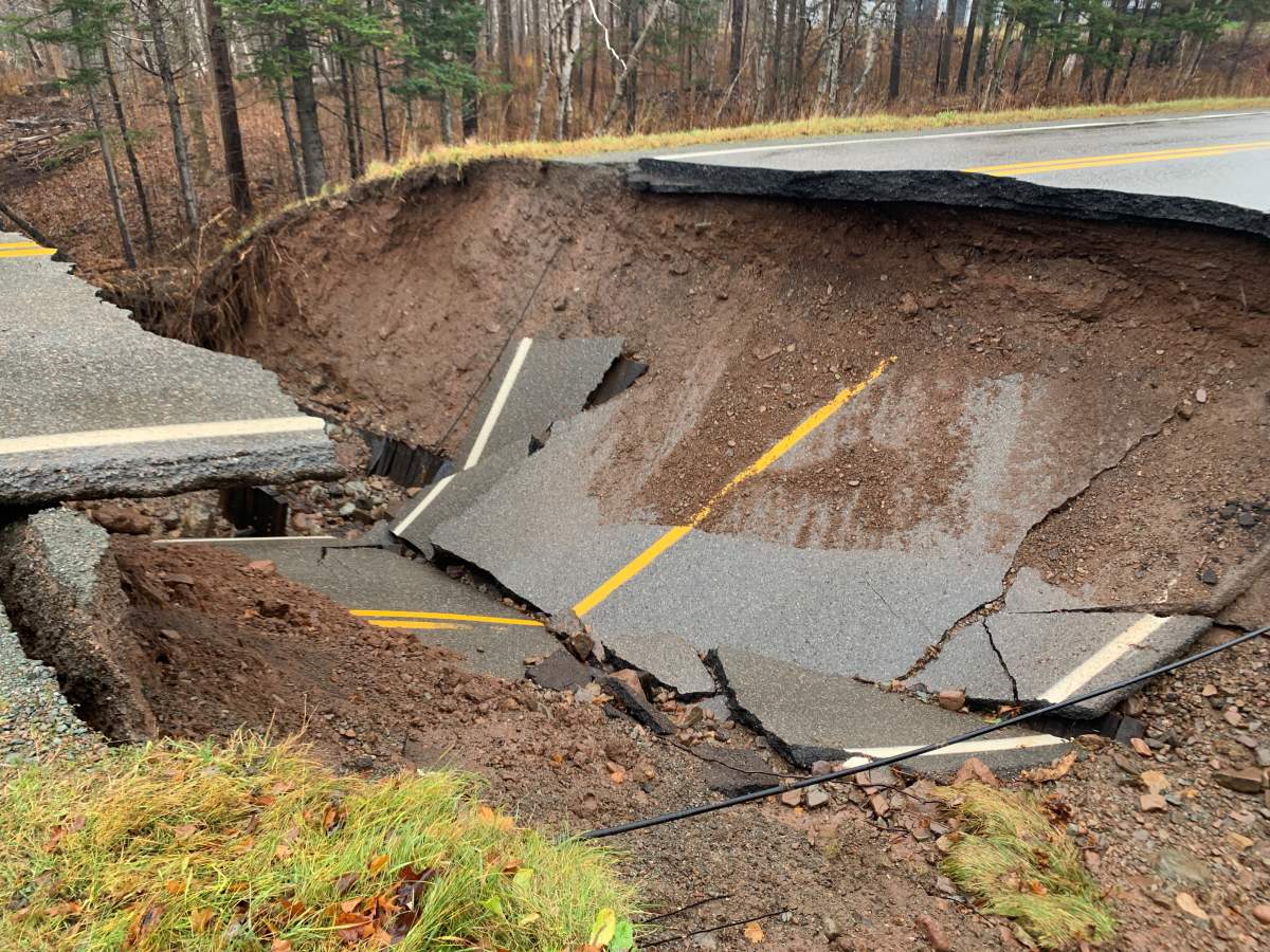 A section of Hwy 245 in the community of Maryvale, N.S. was washed out by flooding.