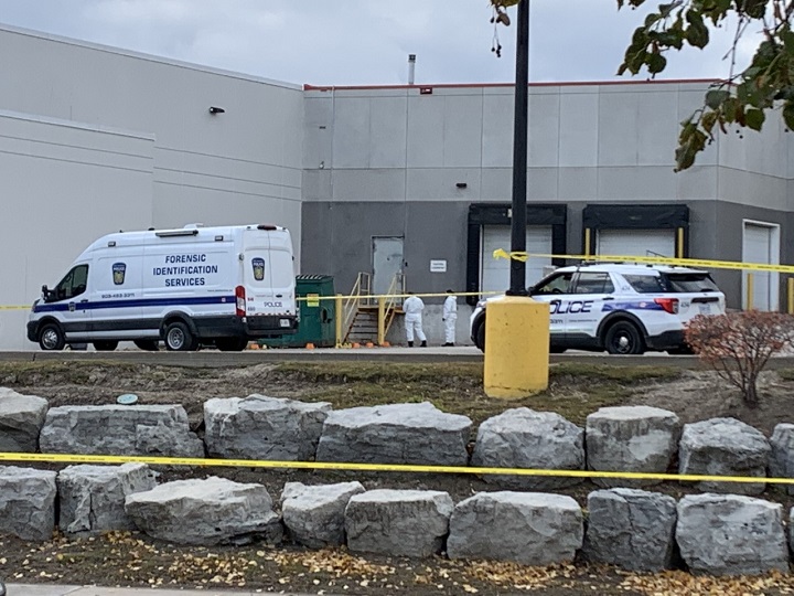 The scene of Brampton's latest homicide near a shopping plaza around Brickyard Way and Quarry Edge Drive. 