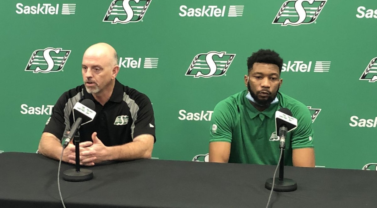 Saskatchewan Roughriders player Loucheiz Purifoy says he was with teammates at a Regina restaurant where a disturbance occurred on Nov. 28.
