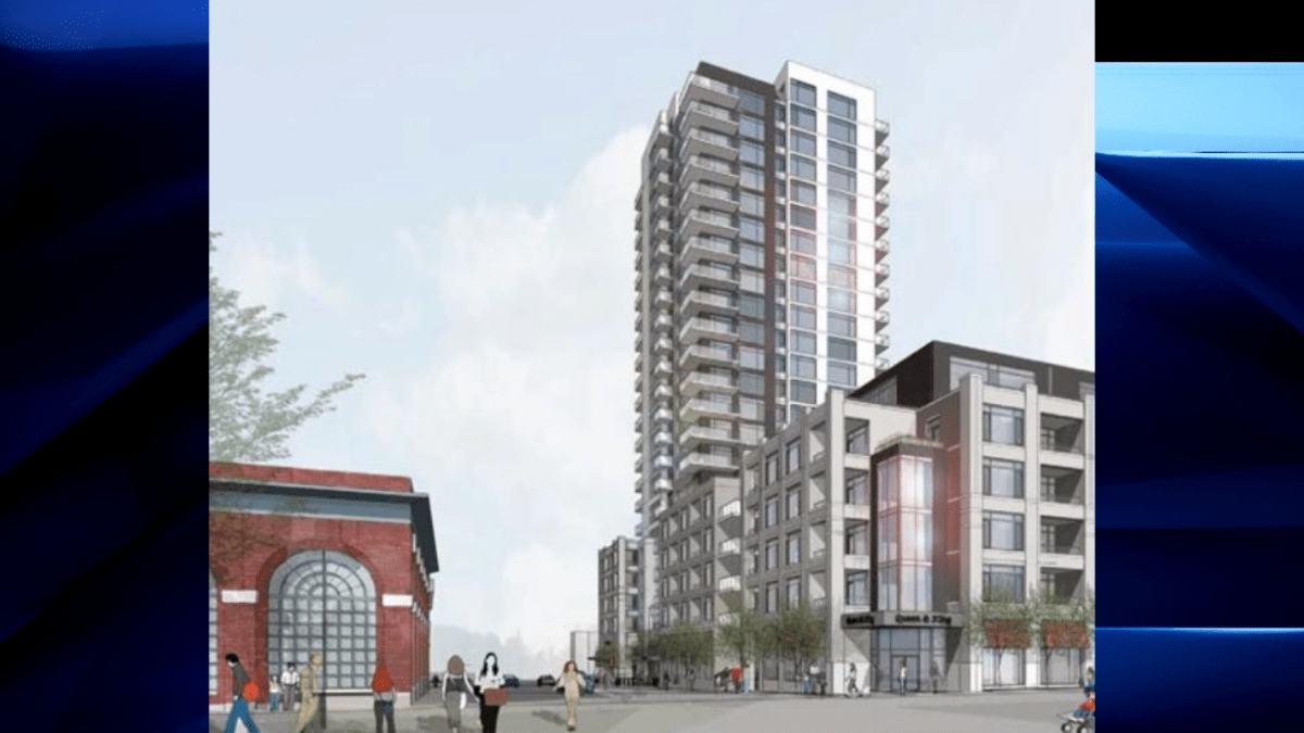 An artists rendering of one of the proposed high-rises on the lower block of Queen Street in Kingston, Ont. 