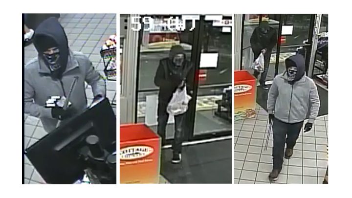 Kelowna RCMP released these photos of two suspects who robbed a gas station in Kelowna.