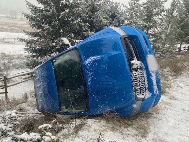 Roads in Vernon are getting slick as snow falls. 