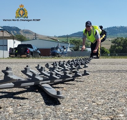 North Okanagan RCMP used a spike belt to stop a car that had been stolen. 