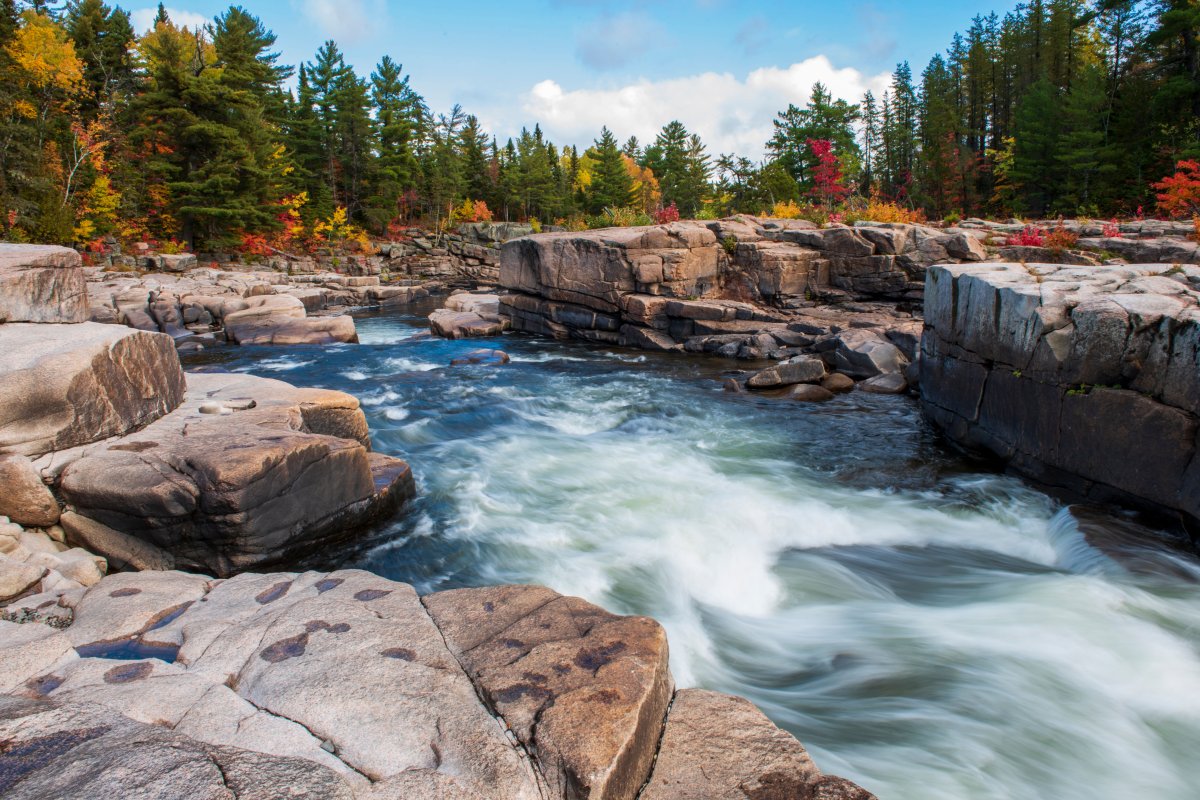 Pabineau Falls (Gegoapsgog), located on the Nepisiguit River, is one of nature's majestic sightsalong the ancient Nepisiguit Mi'gmaq Trail near Bathurst, New Brunswick, Canada