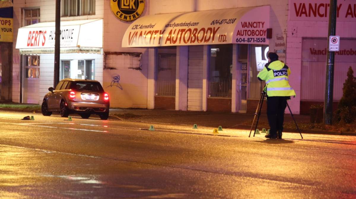 Vancouver police at the scene of a fatal collision in East Vancouver on Saturday. 