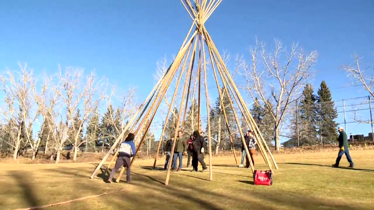 Teepees were raised during the Lions Festival of Lights setup in Calgary on Sunday, Nov. 7, 2021.