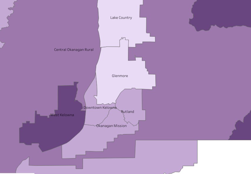 It publishes a map that illustrates average daily new case rate per 100,000 population, by local health area and in the week from Oct 29 - Nov 04, .
