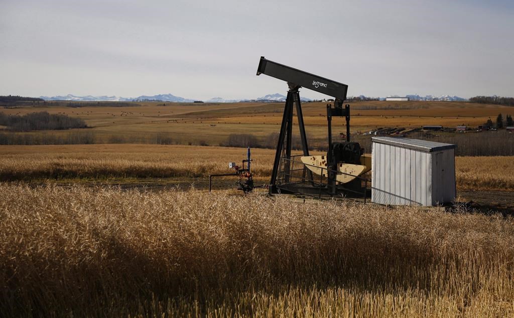 A de-commissioned pumpjack is shown at a well head on an oil and gas installation near Cremona, Alta., on October 29, 2016.