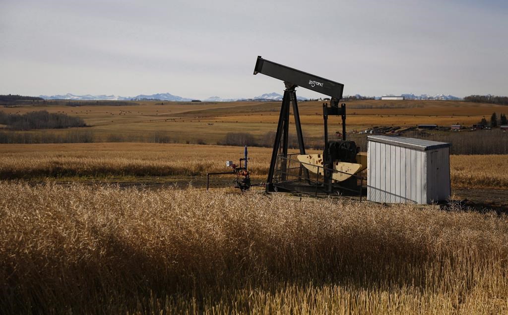 A de-commissioned pumpjack is shown at a well head on an oil and gas installation near Cremona, Alta., on October 29, 2016.