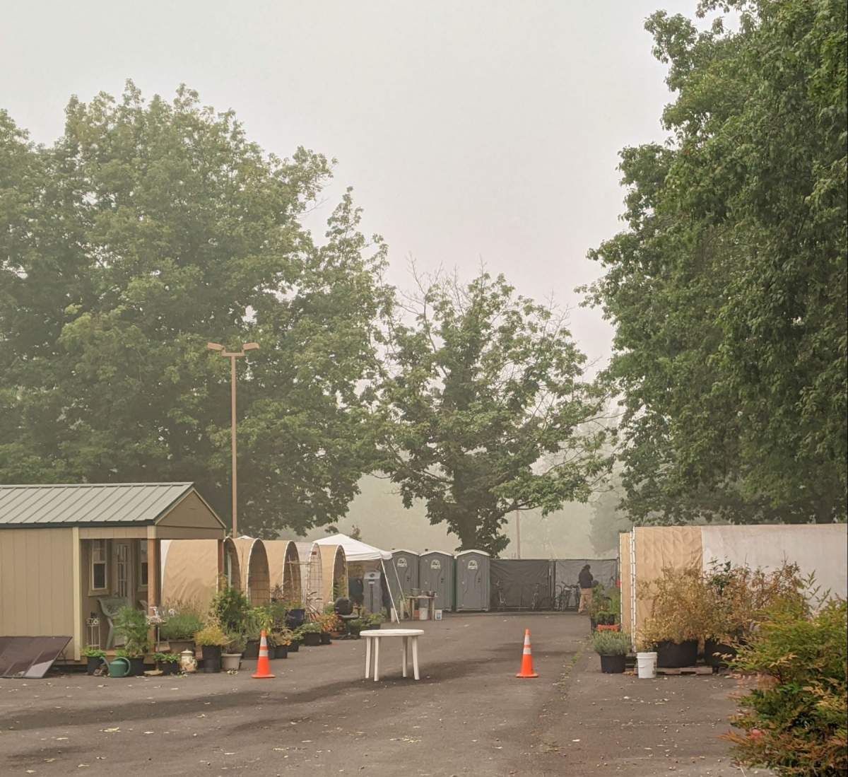 Conestoga Huts are seen in Oregon on Sept. 13, 2020. A group of housing advocates are trying to build one of the micro-shelters in Victoria, B.C. as a temporary housing solution for someone in need.