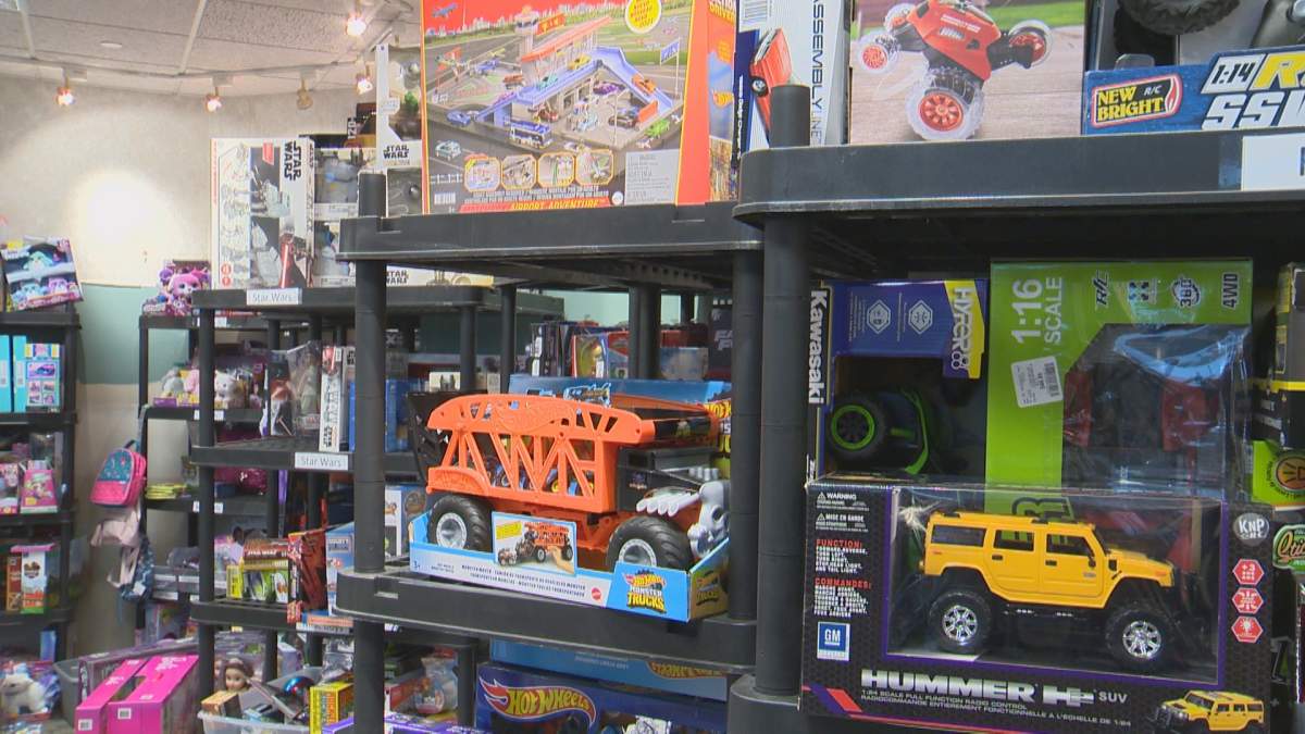 Toys on the shelf at the Angel Tree warehouse. December 23, 2021.