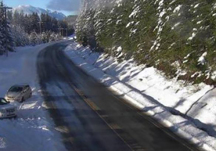 A view of road conditions from DriveBC’s newest webcam, located at Menzies Hill, 24 km north of Campbell River, along Highway 19 on Vancouver Island.