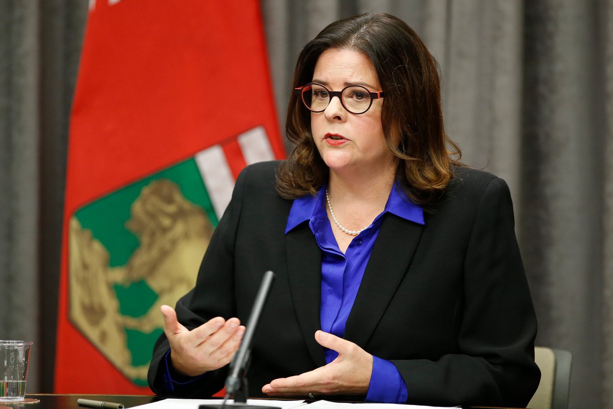 Manitoba Premier Heather Stefanson speaks to media prior to the reading of the Speech from the Throne at the Manitoba Legislature in Winnipeg, Tuesday, November 23, 2021.  