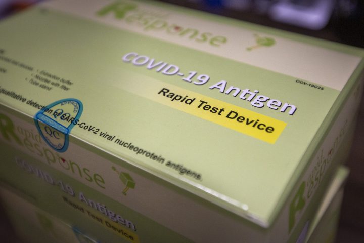 Rapid response COVID-19 antigen test devices pictured in Kingston, Ontario on Friday December 10, 2021.