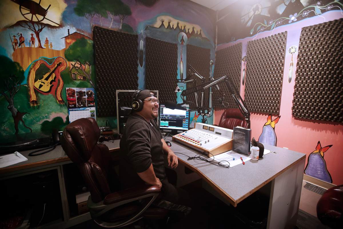 Davey Gott, NCI FM on-air personality of ‘We Are The Manitoba Wakeup Crew’ show, is photographed at the NCI studio in Winnipeg, Thursday, Dec. 9, 2021. THE CANADIAN PRESS/John Woods