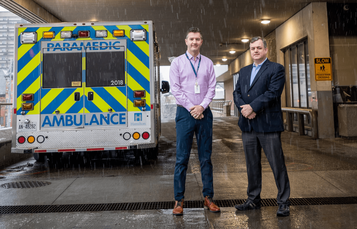 Dr. Greg Rutledge, chief of emergency medicine, and Dr. Colm Boylan, chief of diagnostic imaging, say a new CT scanner suite in St. Joseph's emergency department would help cut down on ambulance offloading delays, among other things.