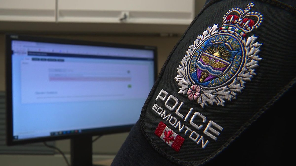 An Edmonton Police Service badge on the arm of an officer on Monday, December 6, 2021.