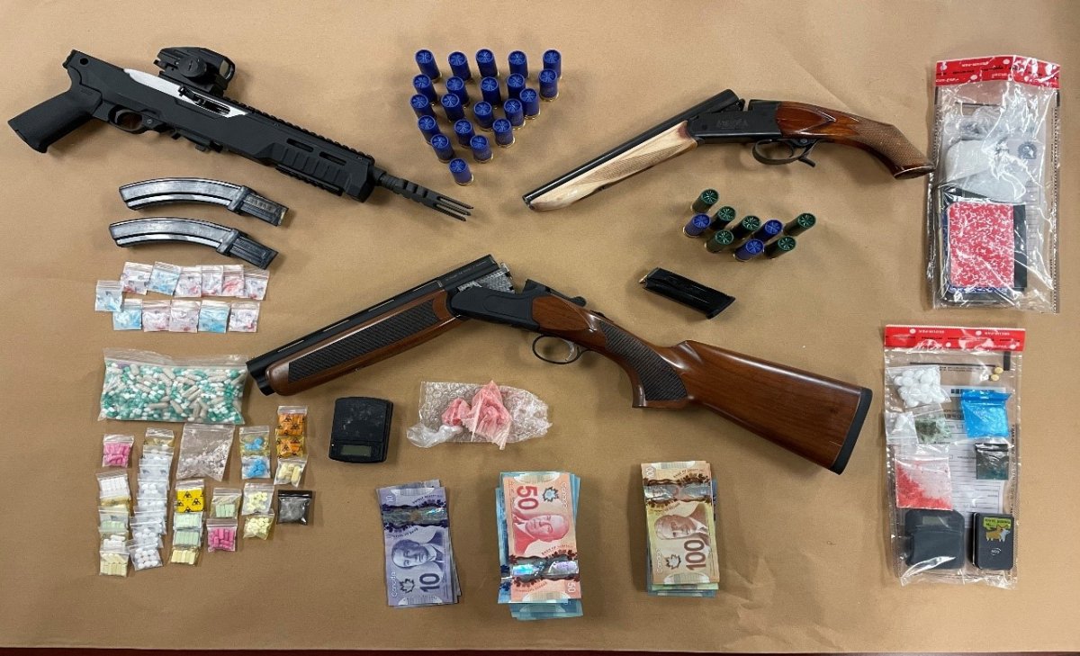 A collection of items that officers seized during a search conduct along Salisbury Street on Friday, according to police.