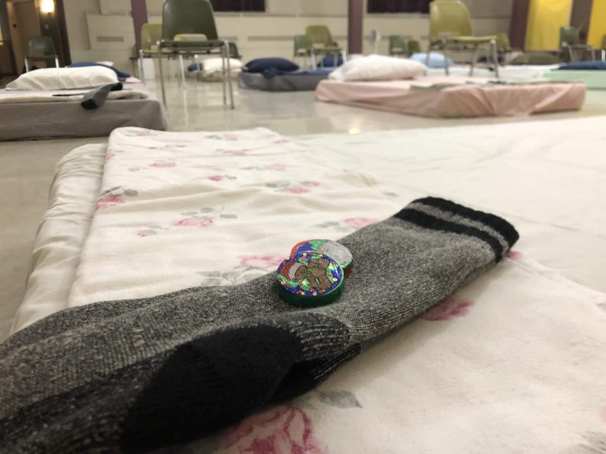 The drop-in space has a fresh pair of socks and chocolate for each person who stays at First St. Andrew’s Church. Dec. 6, 2021