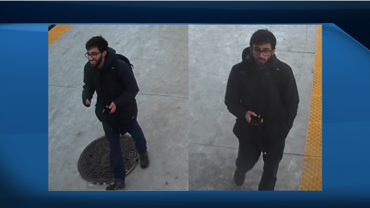 CCTV images of a man Calgary police believe assaulted a couple on the city's LRT system on Dec. 4, 2021.