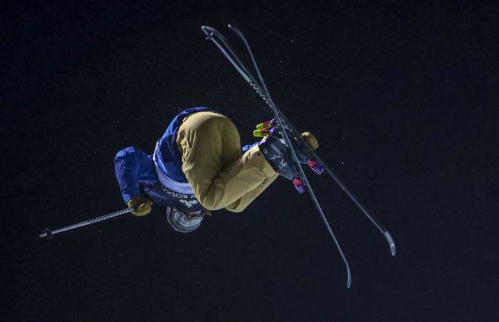 Canada’s Brendan Mackay competes during the men’s World Cup freestyle ski halfpipe event in Calgary, Alta., Thursday, Dec. 30, 2021.