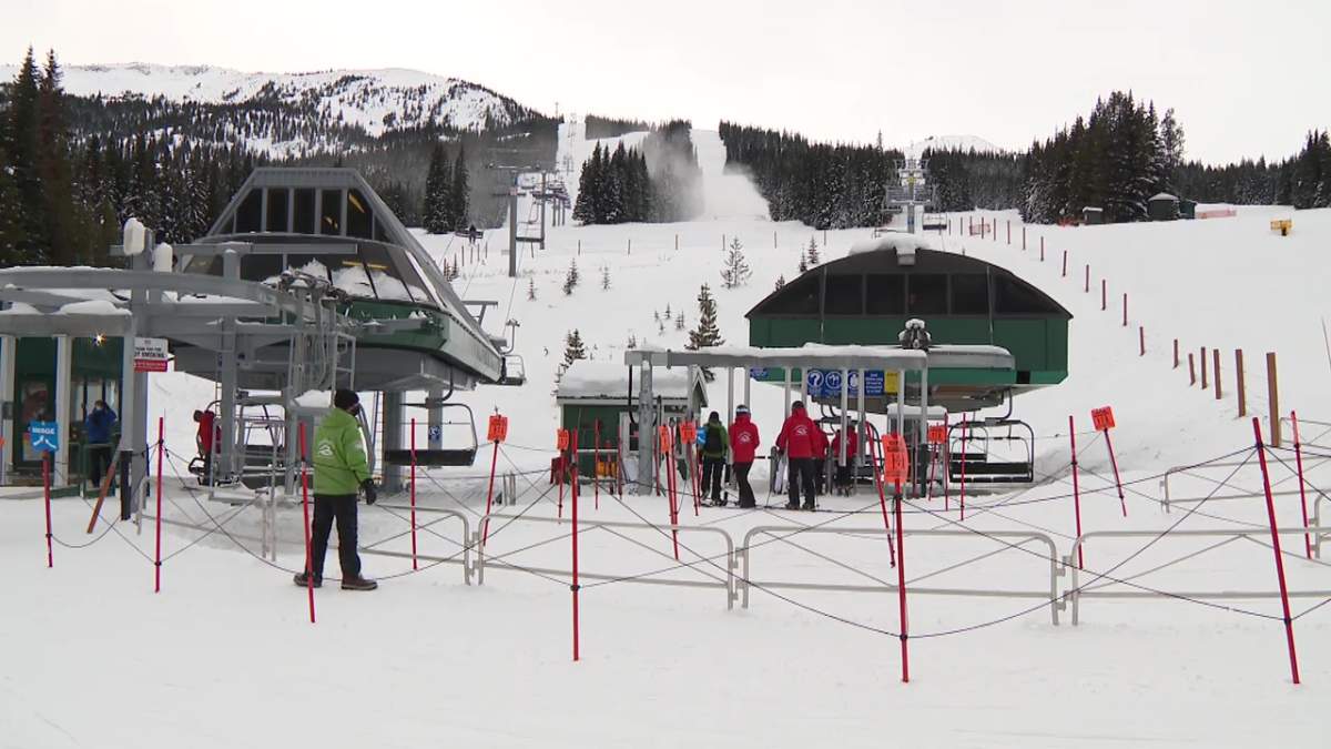 Two of the chairlifts at Marmot Basin ski resort in Jasper, Alta. in December 2021.
