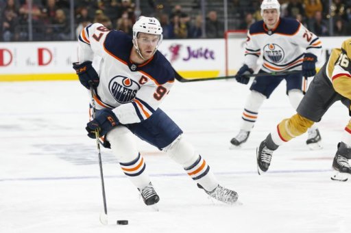 Edmonton Oilers center Connor McDavid skates up the ice during the first period of an NHL hockey game against the Vegas Golden Knights Saturday, Nov. 27, 2021, in Las Vegas.