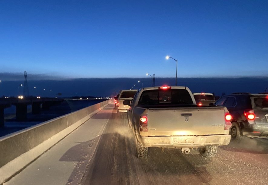 Traffic at a standstill on Highway 1 on Tuesday, Dec. 21, 2021.