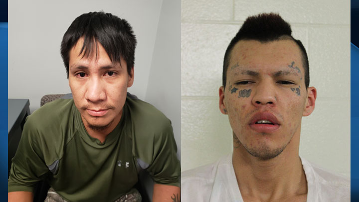 RCMP say they are looking for Harold Jr. Mitsuing (left) and Kashtin Sandfly, who are both considered dangerous and may be armed.